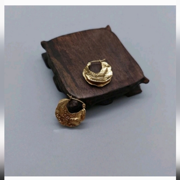 Gold Hammered Hoop Earrings - Picture 1 of 3